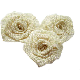 12pcs Burlap Roses Fabric Flowers 3" - Ivory