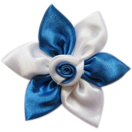 20 Satin Flower w/Rose 2" - Royal/White