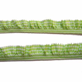 15 Yards Gingham Ruffle Elastic Ribbon Trim,3/4" Wide - Lime