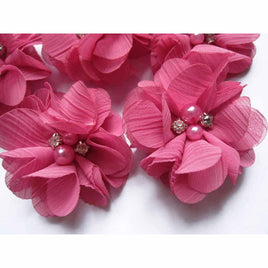 20 Chiffon Silk Flower Rhinestone Pearl 2" - Bubblegum Pink