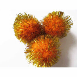 15pcs Glitter Tinsel Pom Balls 2 Inch - Orange/Gold