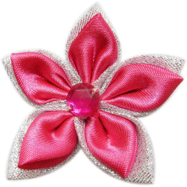 20 Satin Flower Rhinestone 2" - Glitter Silver/Hot Pink