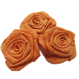 12pcs Burlap Roses Fabric Flowers 2.25" - Orange