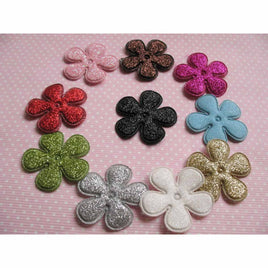 50 Padded Glitter Flower 1.5"-10 Colors