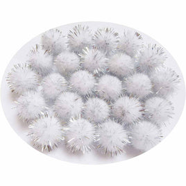 200pcs Glitter Tinsel Pom Balls 20mm-U PICK - White/Silver