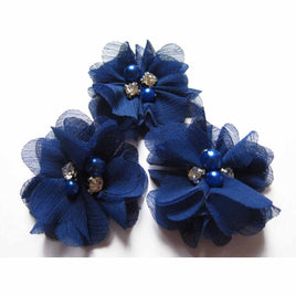 20 Chiffon Silk Flower Rhinestone Pearl 2" - Dark Royal