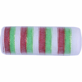 10 inch x 30 feet(10 Yards) Metallic Deco Poly Mesh Ribbon White/Green/Red