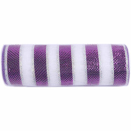 10 inch x 30 feet(10 Yards) Metallic Deco Poly Mesh Ribbon Purple/White