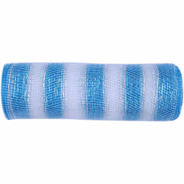 10 inch x 30 feet(10 Yards) Metallic Deco Poly Mesh Ribbon Turquoise/White