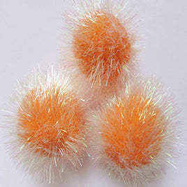 15pcs Glitter Tinsel Pom Balls 2 Inch - Orange/Iridescent White