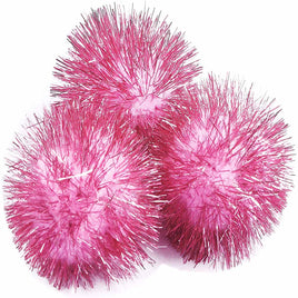 15pcs Glitter Tinsel Pom Balls 2 Inch - Dark Pink