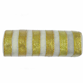 10 inch x 30 feet(10 Yards) Metallic Deco Poly Mesh Ribbon Gold/Ivory