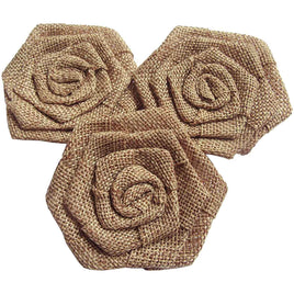 12pcs Burlap Roses Fabric Flowers 3" - Tan