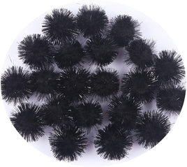 100pcs Glitter Tinsel Pom Balls 1" (25mm) - Black