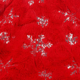 1 yard Faux Fur Fabric with Sequin Snowflake- Red/Silver