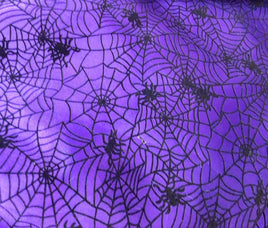 Spider Web Black Foil Cyber Satin Fabric by The Yard Halloween Decoration-Purple