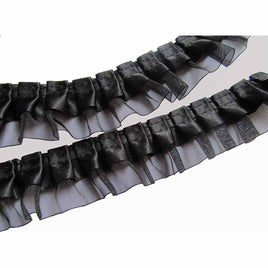 12y Satin Organza Lace Trim 1.5" - Black