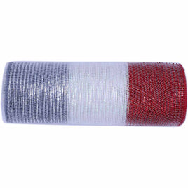 10 inch x 30 feet(10 Yards) Metallic Deco Poly Mesh Ribbon Red/White/Silver