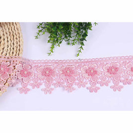 2 Yards Two-layer Flower Lace Trim 3.5" Wide-Baby Pink