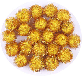 100pcs Glitter Tinsel Pom Balls 1" (25mm) - Yellow