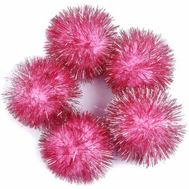 30pcs Glitter Tinsel Pom Balls 1.5" - Pink