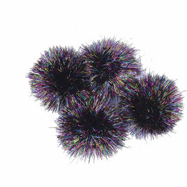 30pcs Glitter Tinsel Pom Balls 1.5" - Rainbow Black