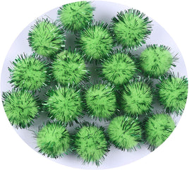 100pcs Glitter Tinsel Pom Balls 1" (25mm) - Lime