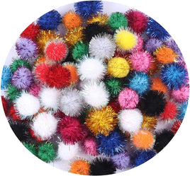 100pcs Glitter Tinsel Pom Balls 1" (25mm) - Mix