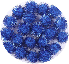 100pcs Glitter Tinsel Pom Balls 1" (25mm) - Royal