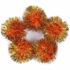 30pcs Glitter Tinsel Pom Balls 1.5" - Orange