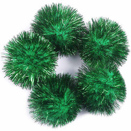 30pcs Glitter Tinsel Pom Balls 1.5" - Emerald Green