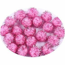 200pcs Glitter Tinsel Pom Balls 20mm-U PICK - Pink