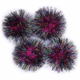 30pcs Glitter Tinsel Pom Balls 1.5" - Rainbow Black Hot Pink