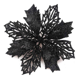 12pcs Glitter Poinsettia Flowers 6“-U PICK - Black