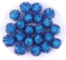 100pcs Glitter Tinsel Pom Balls 1" (25mm) - Blue