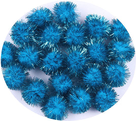 100pcs Glitter Tinsel Pom Balls 1" (25mm) - Turquoise