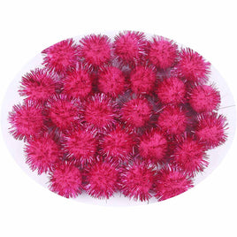 200pcs Glitter Tinsel Pom 5/8"(15mm) - Hot Pink