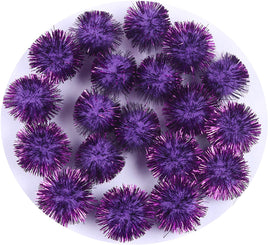 100pcs Glitter Tinsel Pom Balls 1" (25mm) - Purple