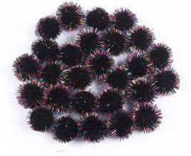 100pcs Glitter Tinsel Pom Balls 1" (25mm) - Rainbow Black