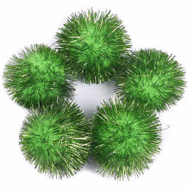 30pcs Glitter Tinsel Pom Balls 1.5" - Lime