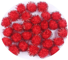 100pcs Glitter Tinsel Pom Balls 1" (25mm) - Red