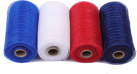 Metallic Poly Mesh Ribbon 6" for 4th of July Decoration-4 Pack