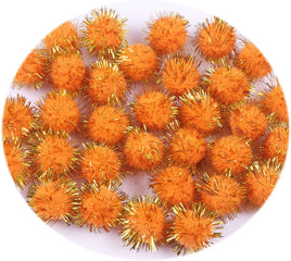 100pcs Glitter Tinsel Pom Balls 1" (25mm) - Orange