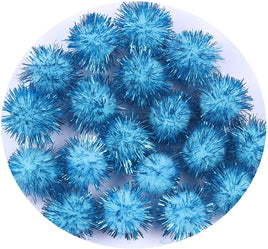 100pcs Glitter Tinsel Pom Balls 1" (25mm) - Aqua