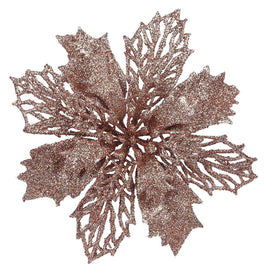 12pcs Glitter Poinsettia Flowers 6“-U PICK - Champagne