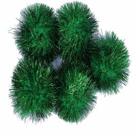 15pcs Glitter Tinsel Pom Balls 2 Inch - Emerald