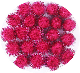 100pcs Glitter Tinsel Pom Balls 1" (25mm) - Hot Pink