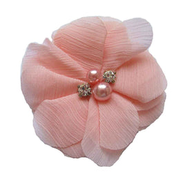 15pcs Sewn Winkle Chiffon Flower Rhinestone 3" - Light Coral