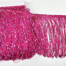 5 Yards Hoogram Sequin Chainette Tassel Fringe Trim 10 Inch-Hot Pink