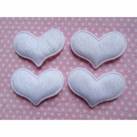 120 Padded Furry Heart 1 5/8" Appliques-White